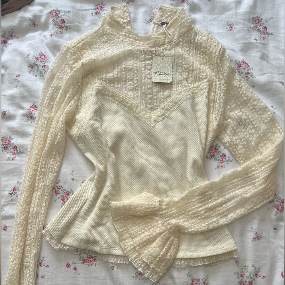 Free People Cream Lace Top
